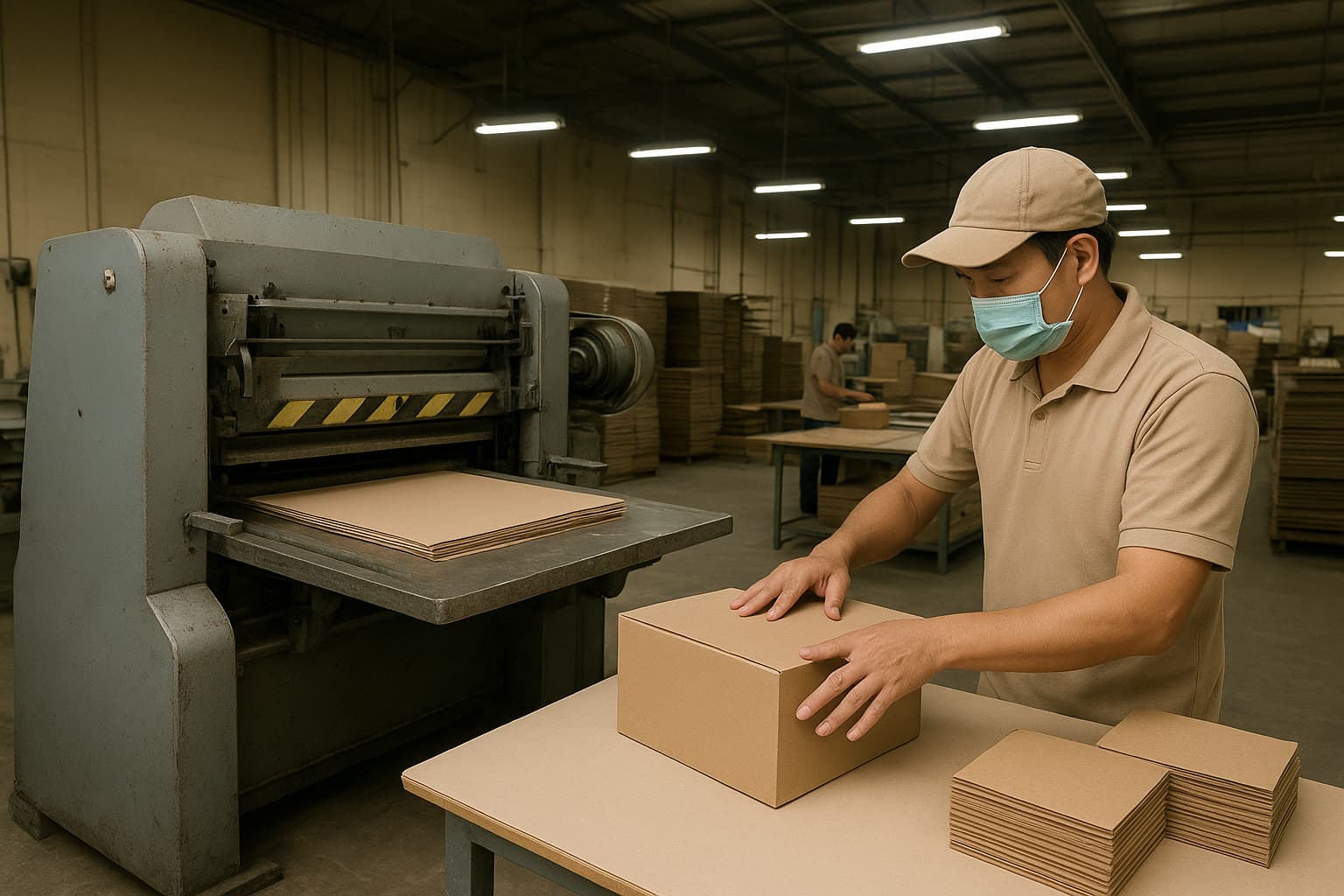 Ảnh: Công nhân đang sản xuất hộp carton lạnh